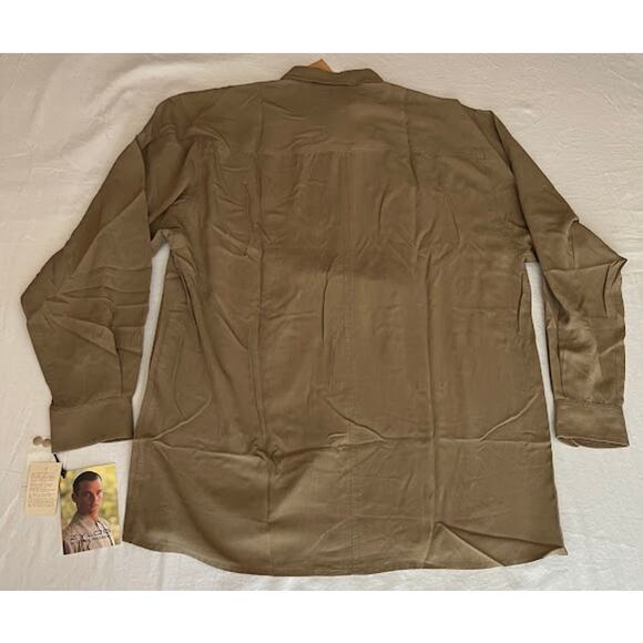 VTG NWT 80s Zylos Silks by George Machado Shirt Khaki Brown Long Sleeve Sz M - Picture 2 of 6